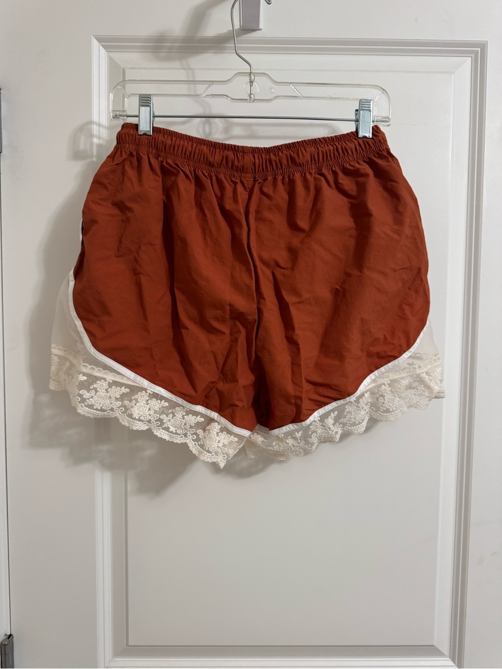 Lace-Trim Drawstring Shorts - Rust - Picture 3 of 4